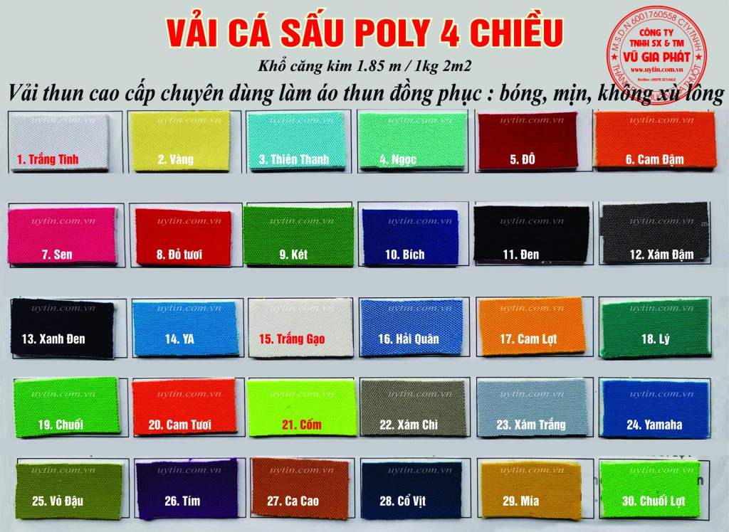 Bảng màu vải cá sấu poly
