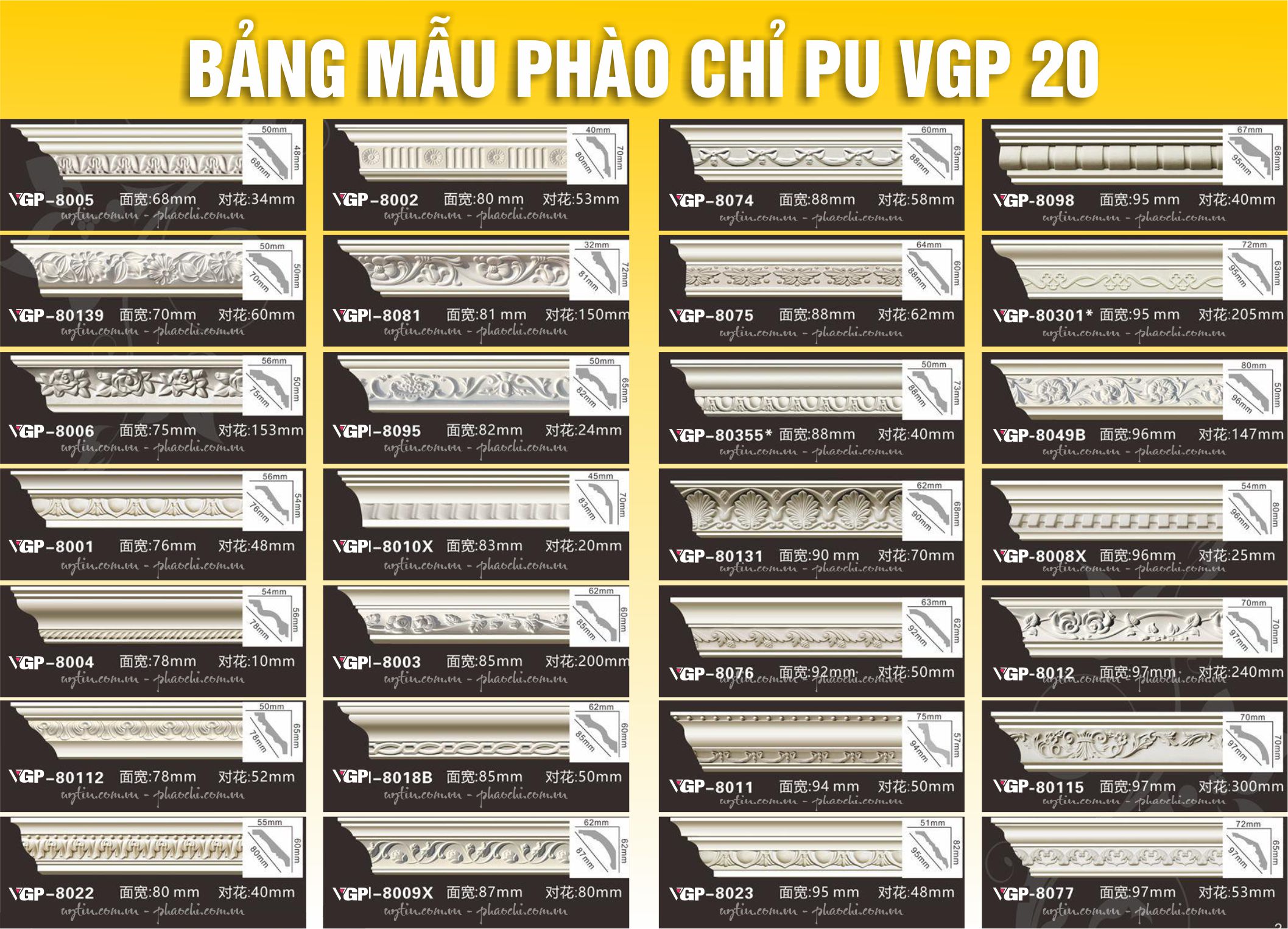 Bảng Mẫu phào chỉ PU VGP số 20