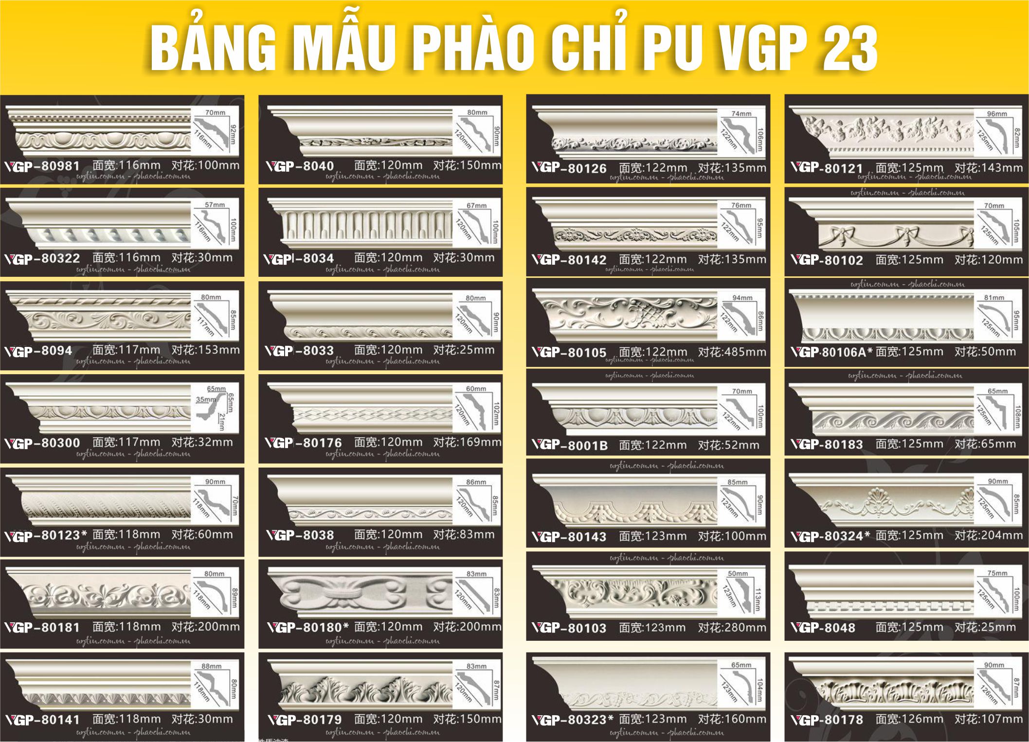 Bảng Mẫu phào chỉ PU VGP số 23