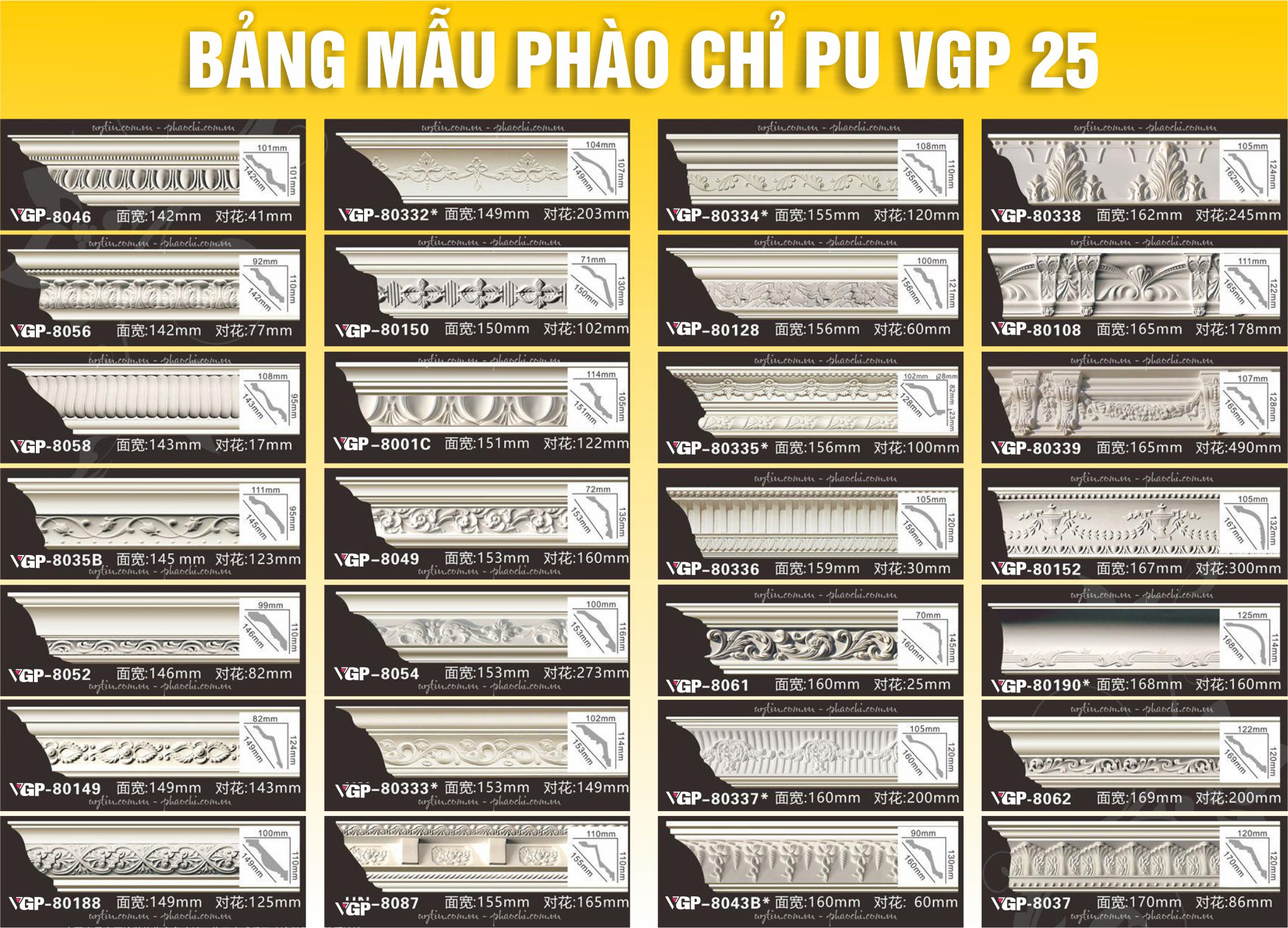 Bảng Mẫu phào chỉ PU VGP số 25