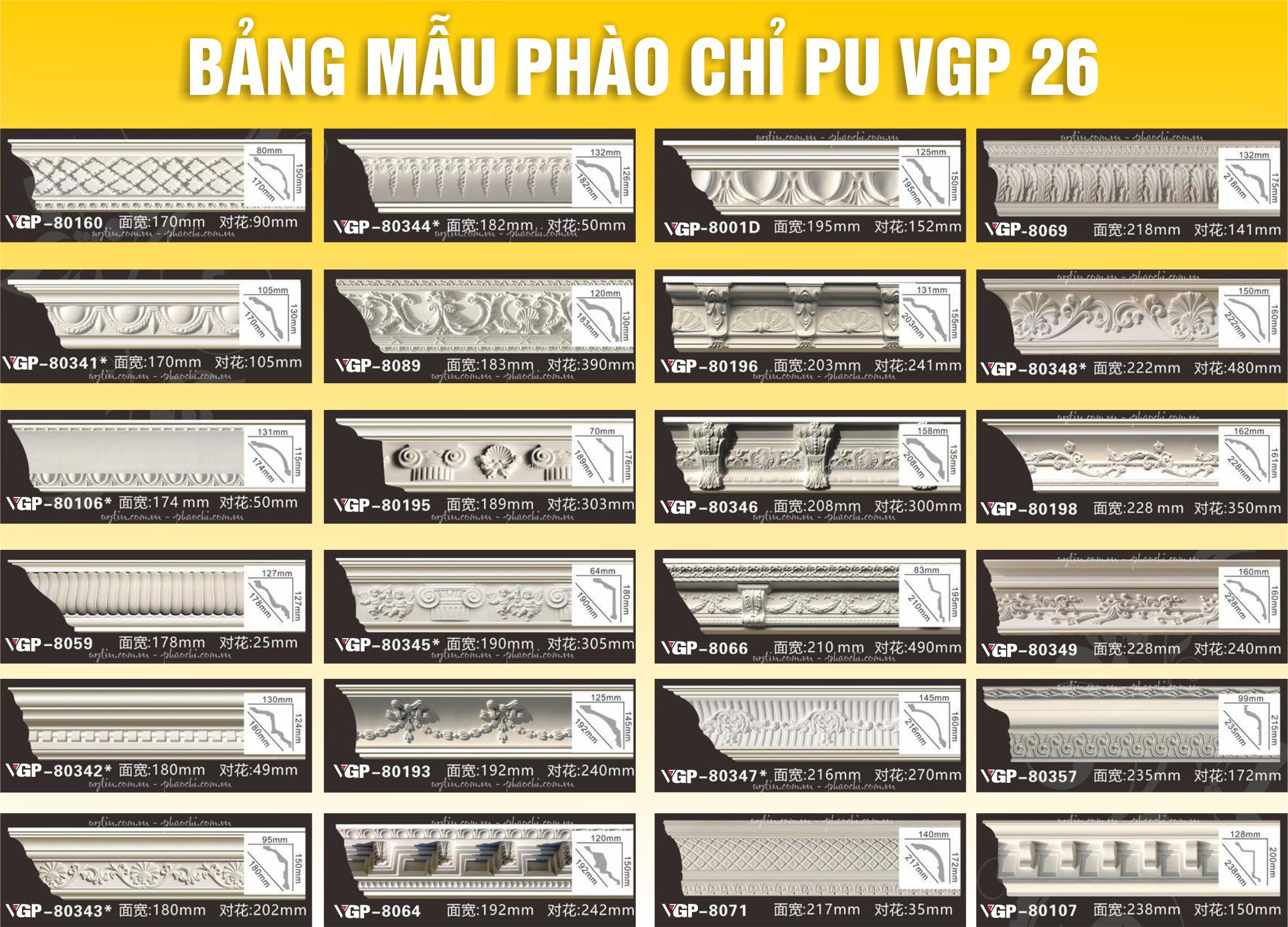 Bảng Mẫu phào chỉ PU VGP số 26