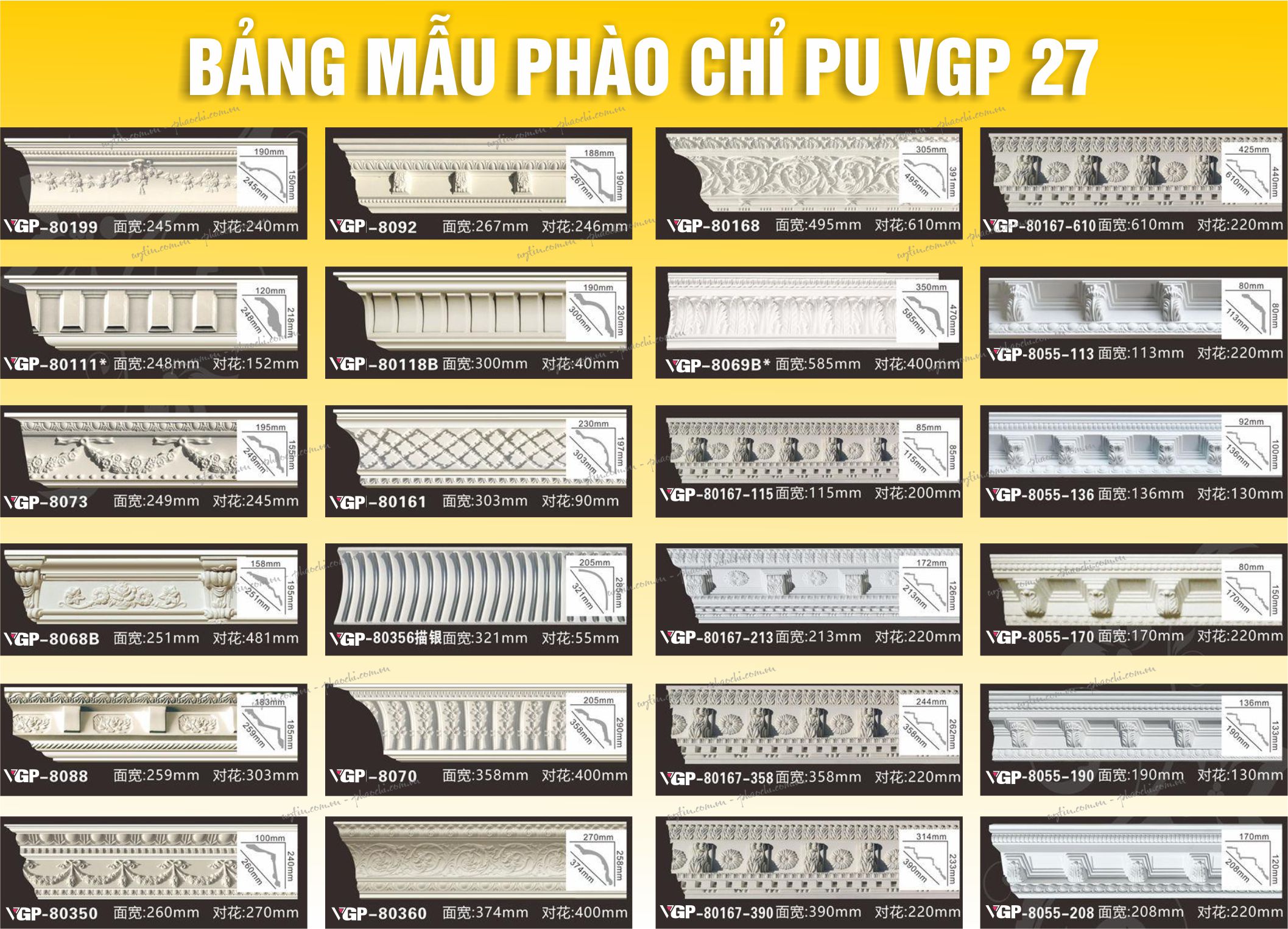 Bảng Mẫu phào chỉ PU VGP số 27