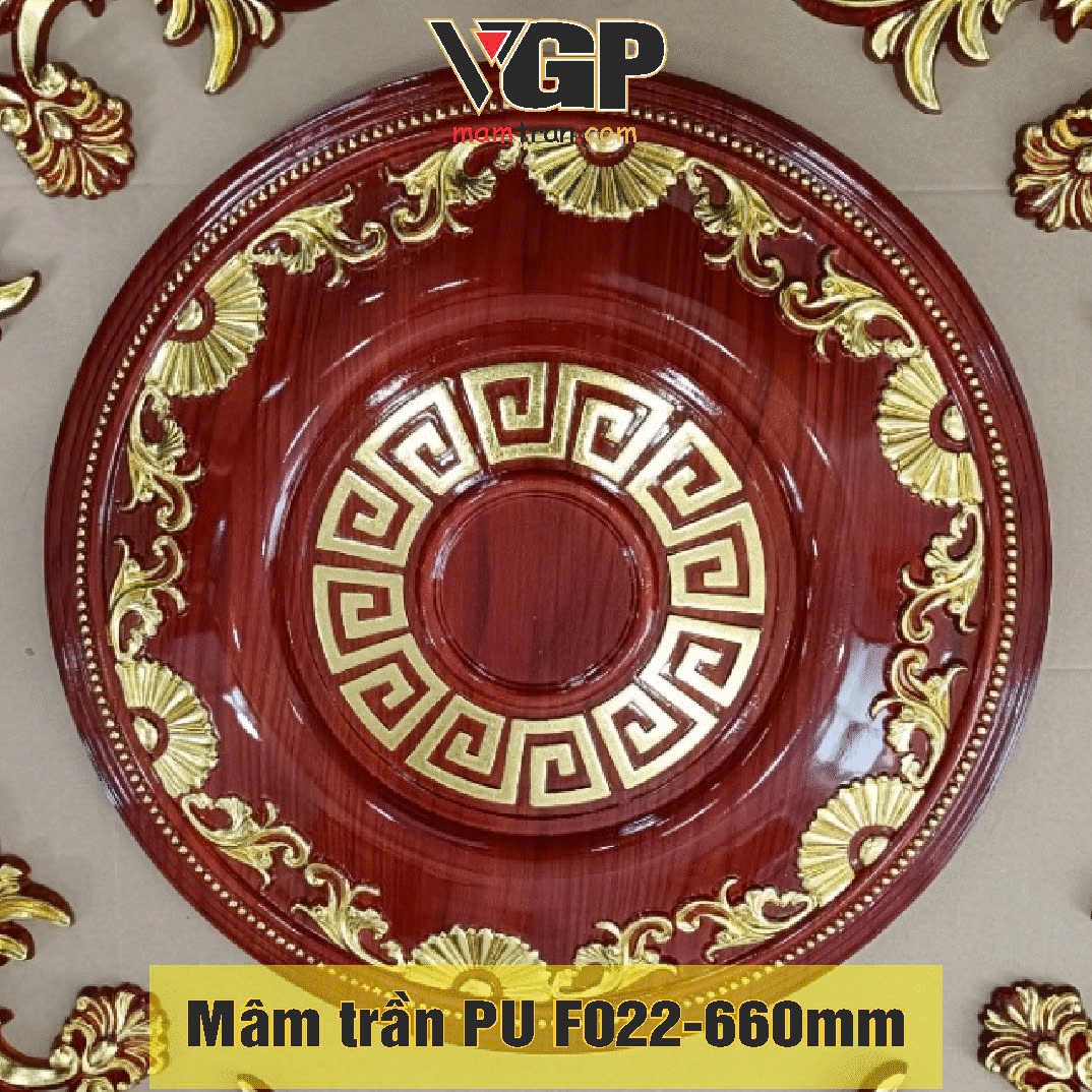 Mâm Trần PU BMT giả gỗ dát vàng F022 660mm Daklak