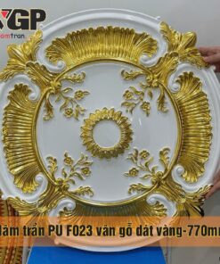 Mâm trần nhựa PU F023 vân gỗ dát vàng-770mm