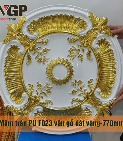 Mâm trần nhựa PU F023 vân gỗ dát vàng-770mm