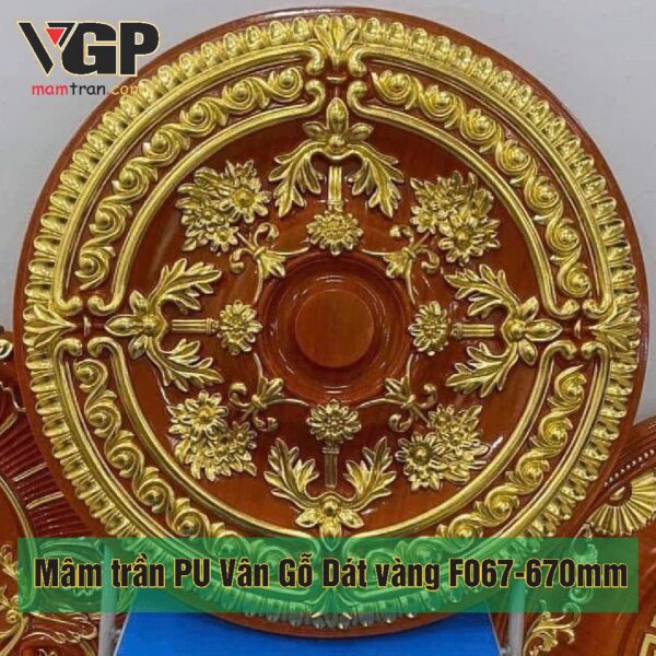 Mâm trần nhựa PU Vân Gỗ Dát vàng F067-670mm BMT daklak