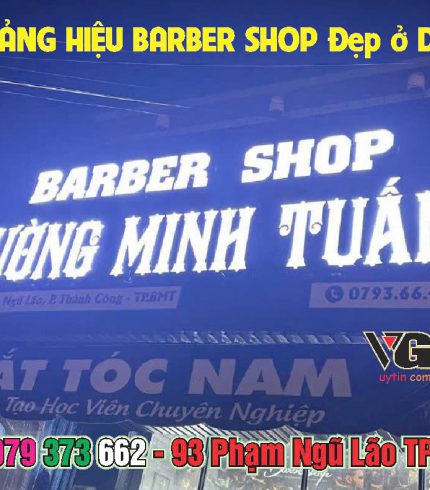 Mẫu bảng hiệu nền tôn sóng chữ nổi Alu gắn đèn led cho tiệm tóc