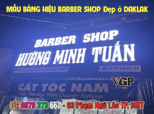Mẫu bảng hiệu nền tôn sóng chữ nổi Alu gắn đèn led cho tiệm tóc