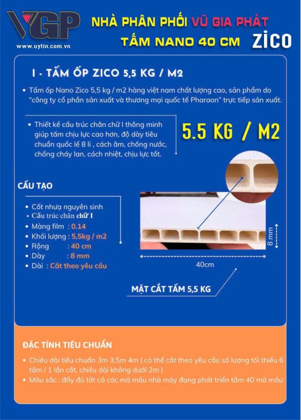 Tấm Nano Zico Cốt đơn 5.5 kg